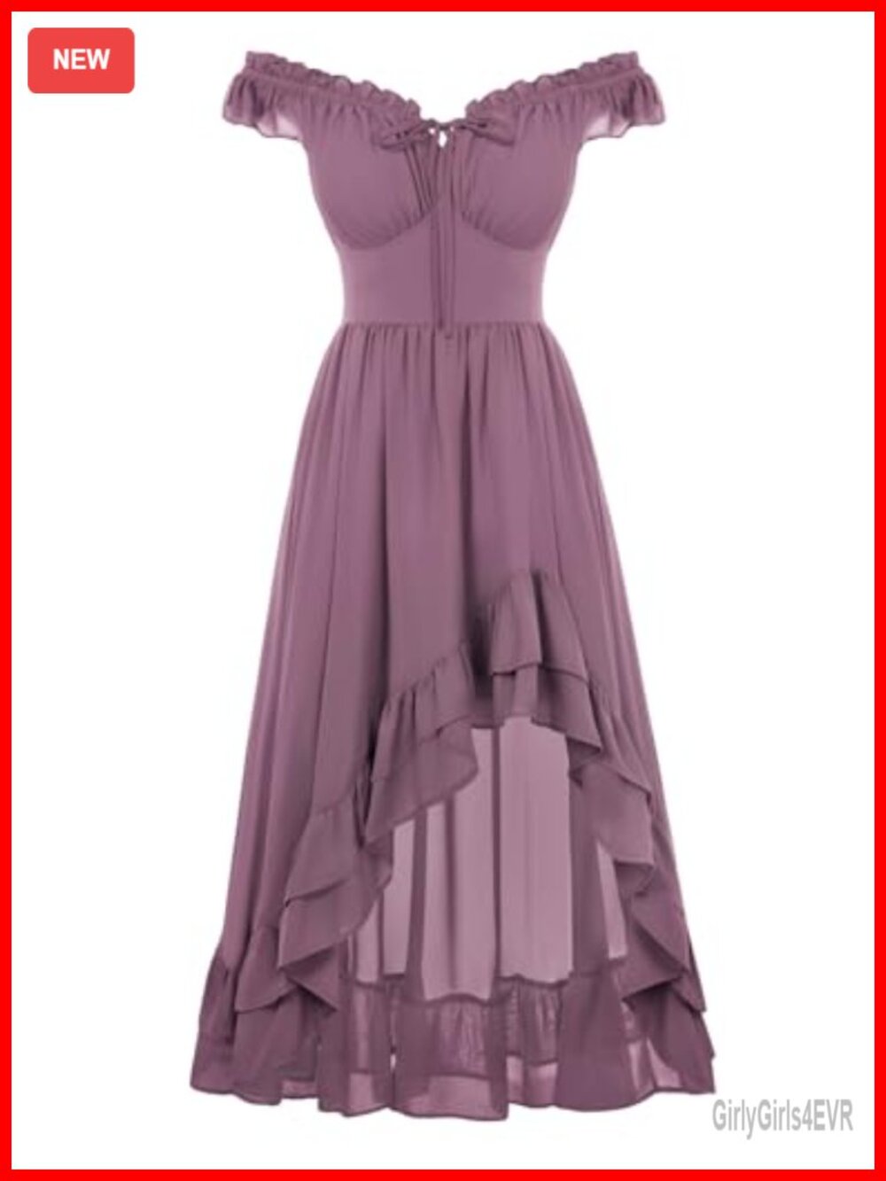 Renaissance Corset Dress Off Shoulder Chiffon High Low Ruffle Hem